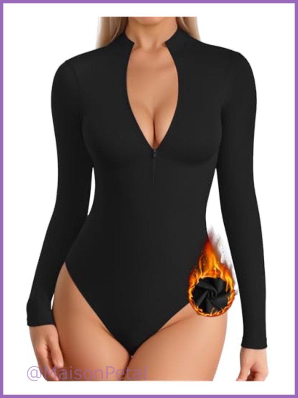 Long Sleeve Mock Neck Bodysuit Quarter Zip Ribbed Stretch Bodysuit Top
